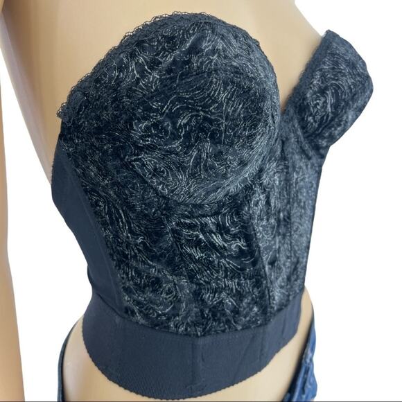 American VINTAGE (34B) 70s Black Velvet Graphite Sketch Bustier RARE DEADSTOCK - Picture 1 of 8